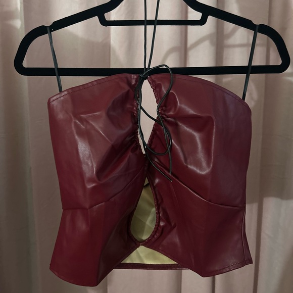Tops - Burgundy Faux Leather Halter